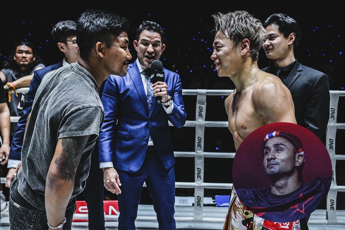 Rodtang (left), Takeru (right), and Sam-A (circle inset). [Photos from ONE Championship]