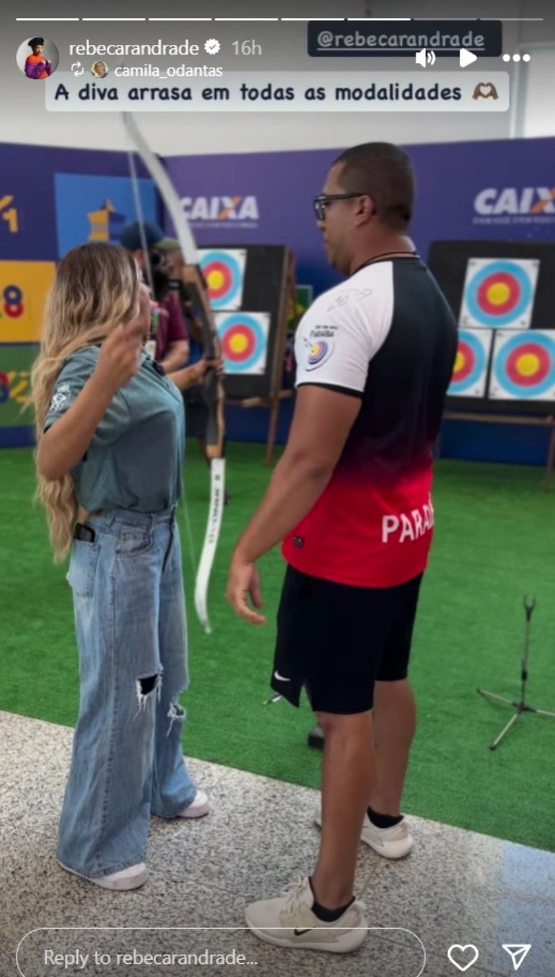 Rebeca Andrade tries her hands at Archery (via Brazilian&#039;s Instagram story)