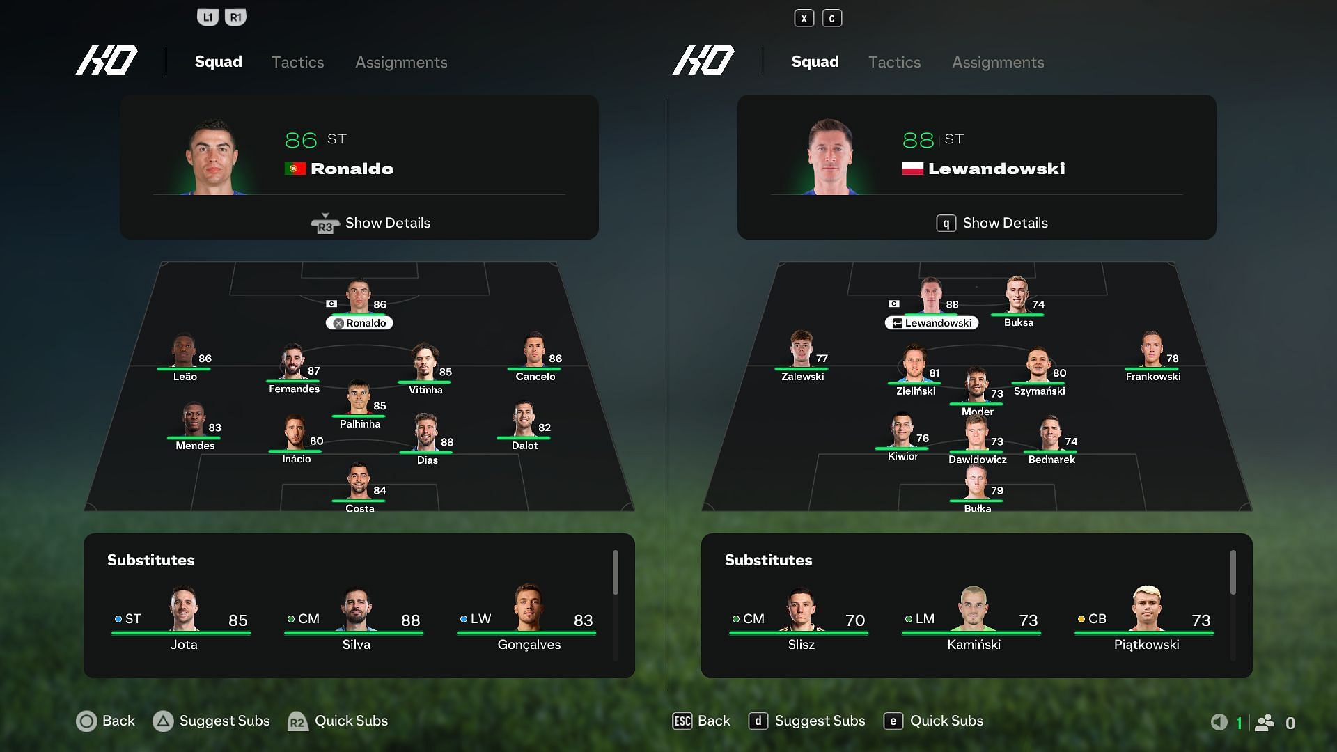 Portugal and Poland: Lineup (Image via EA)