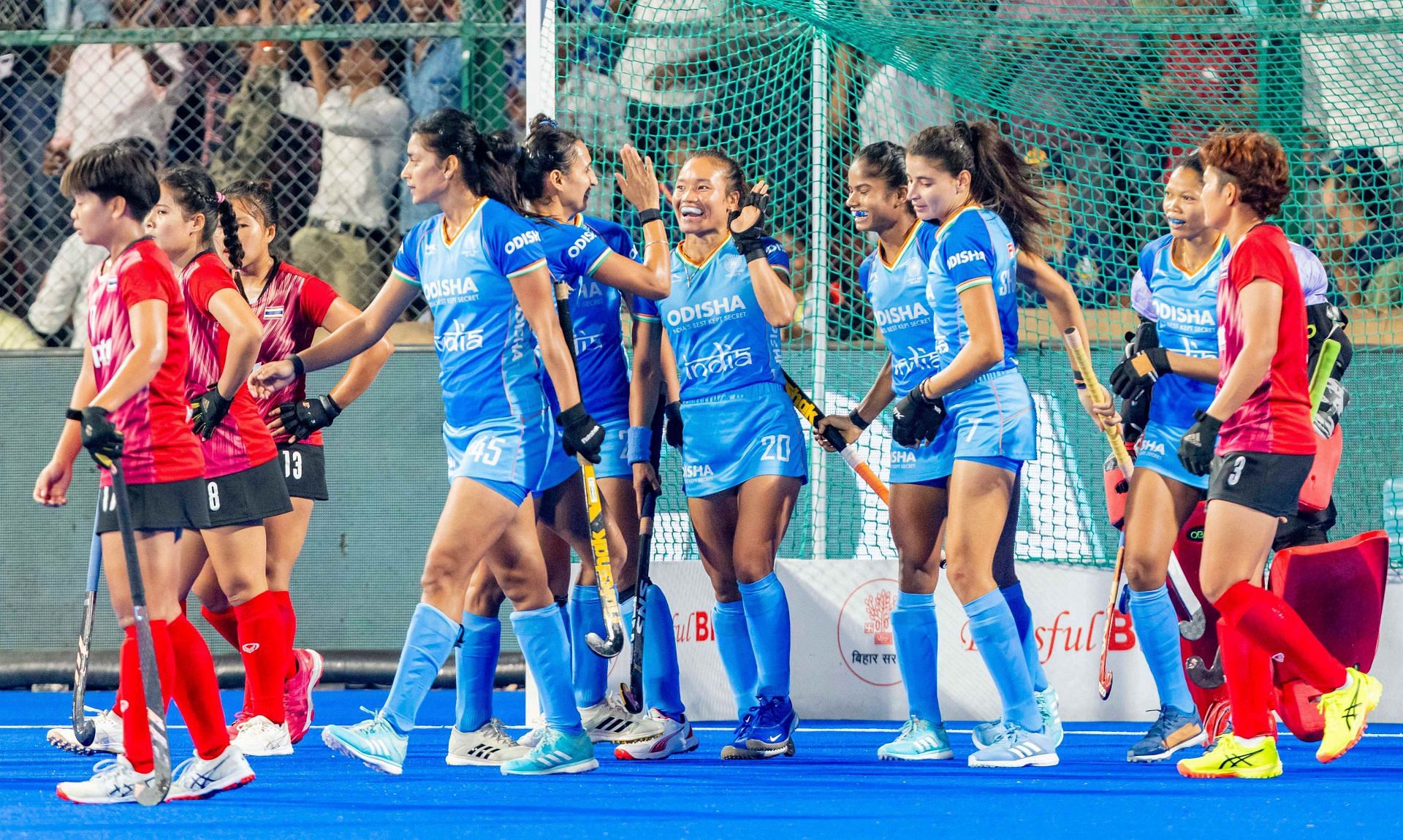 Indian team celebrates a goal against Thailand