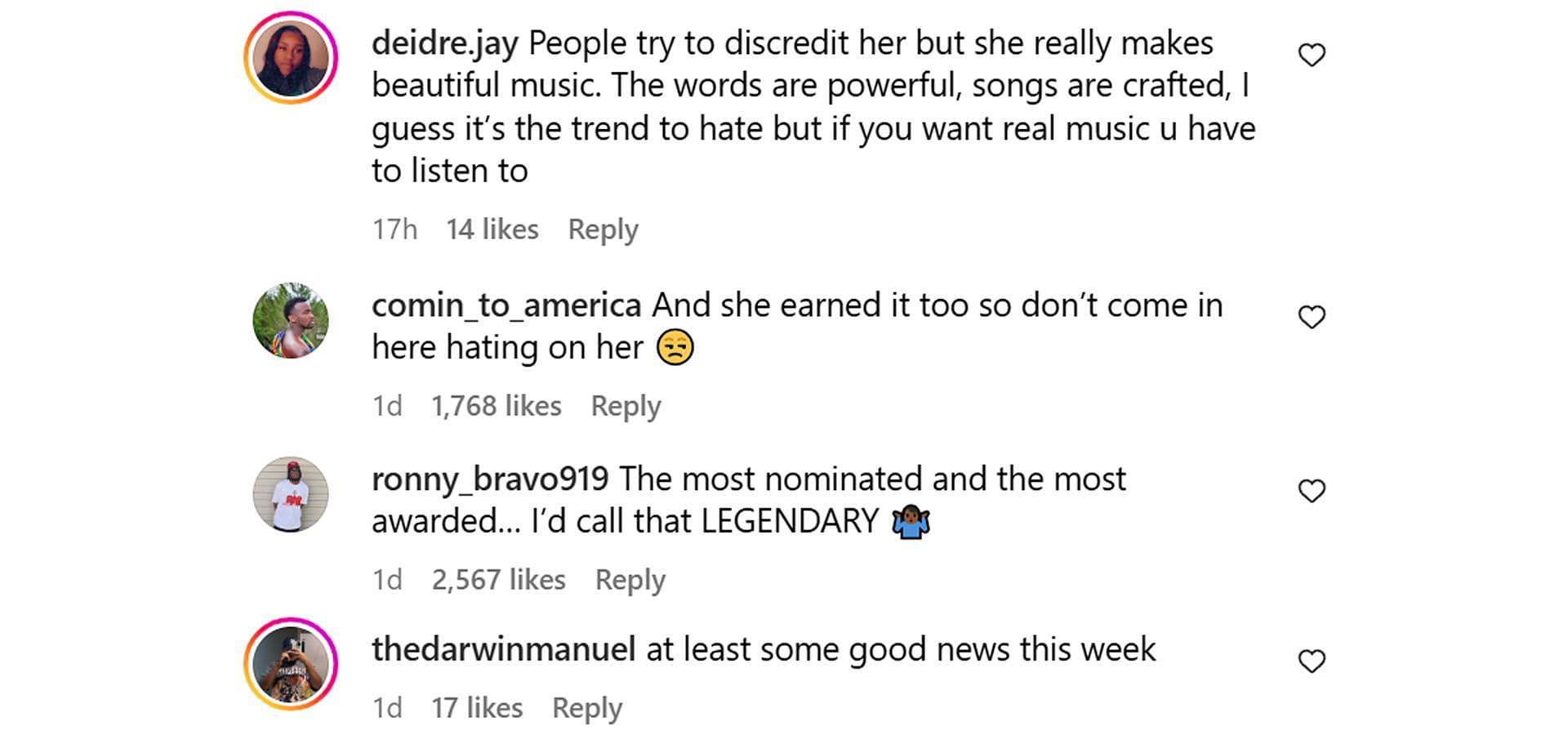 Comments reacting to Beyonce&#039;s Grammy nominations. (Image via Instagram/ @theshaderoom)