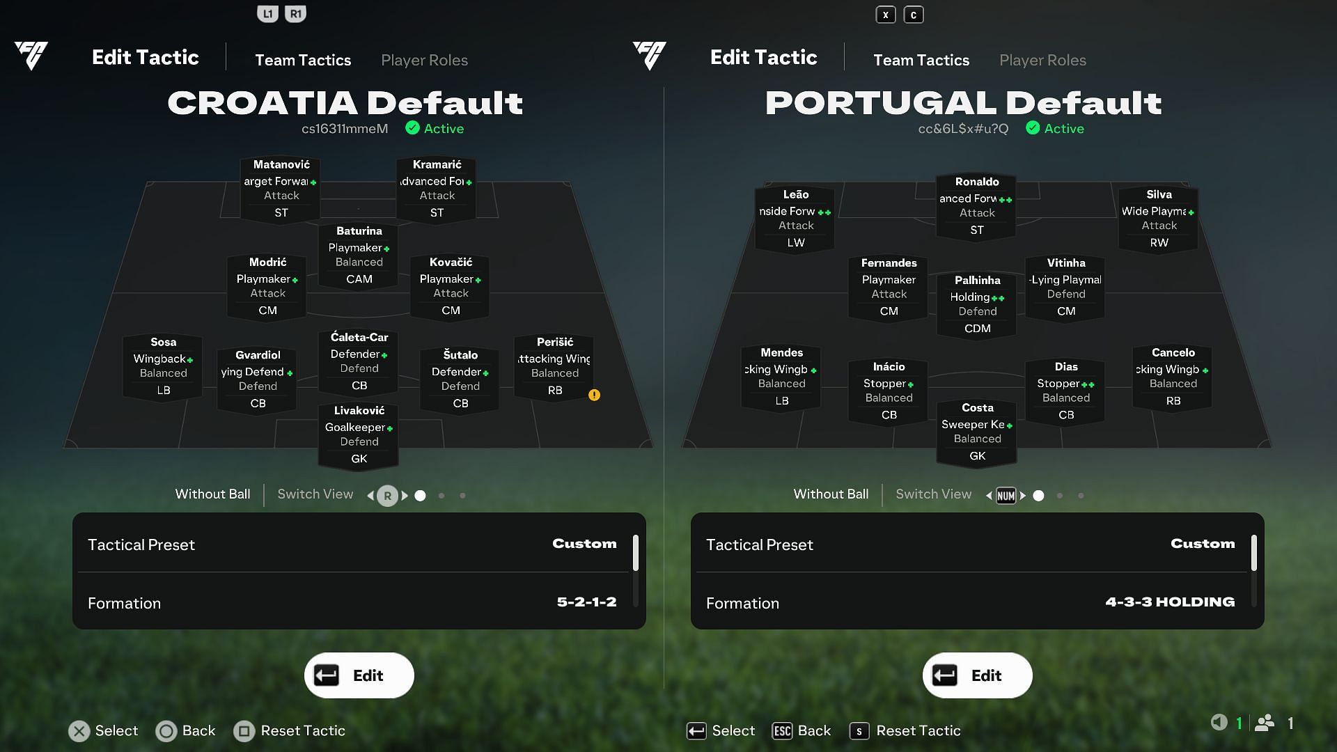 Croatia vs Portugal: Player Role comparison (Image via EA Sports)