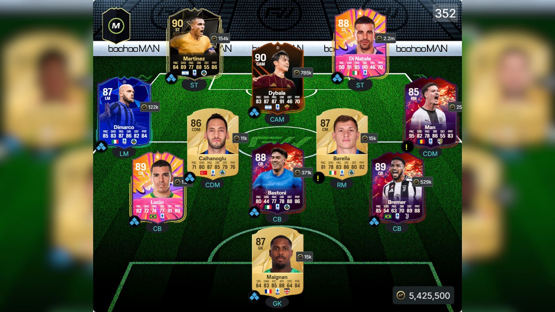 Serie A Ultimate Team squad 4/4 (Image via FUTWIZ || EA Sports)