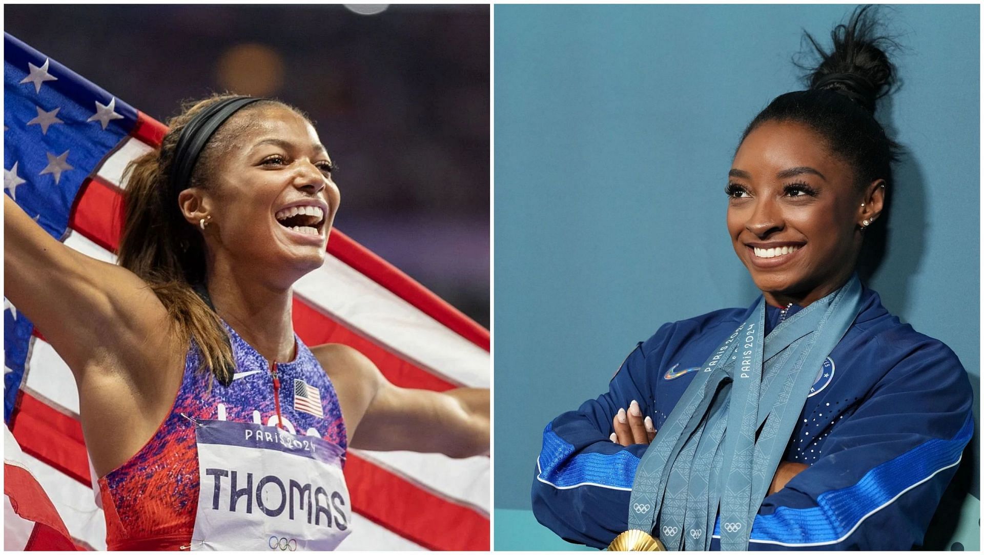 Gabby Thomas and Simone Biles 