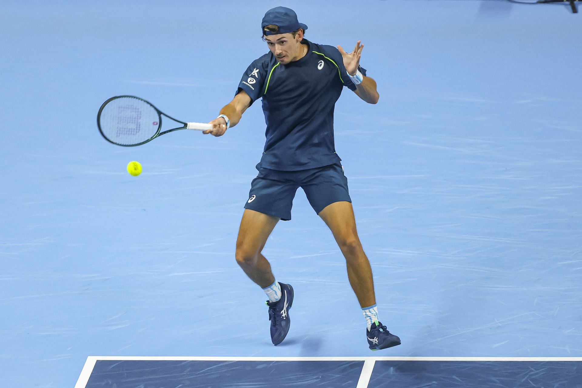 De Minaur plays a forehand in the European Open - Source: Getty