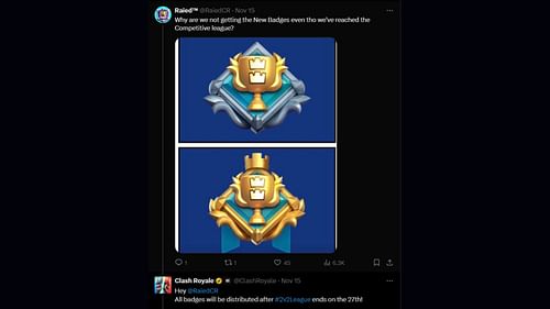 Players will get league badges after the event ends (Image via X/Clash Royale)