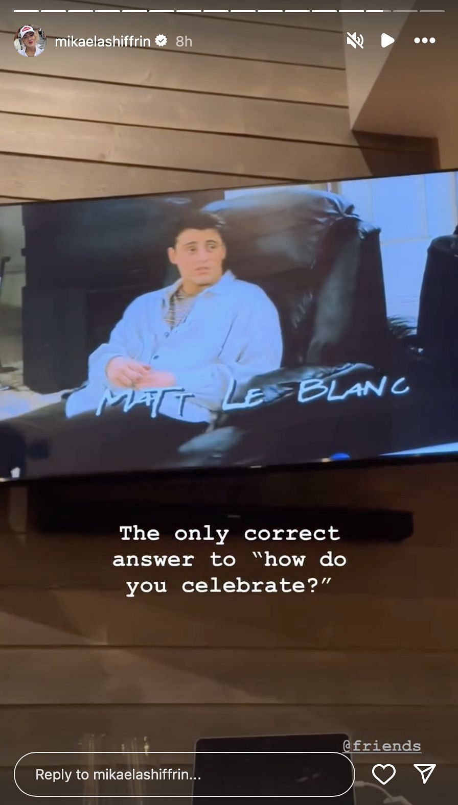 Mikaela Shiffrin watching Friends to celebrate her victory | Instagram@mikaelashiffrin