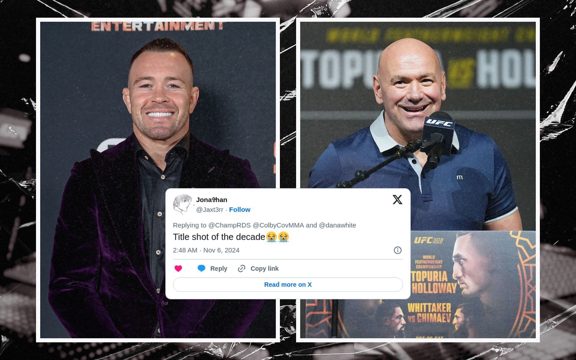 Fans react to Colby Covington (left) and Dana White