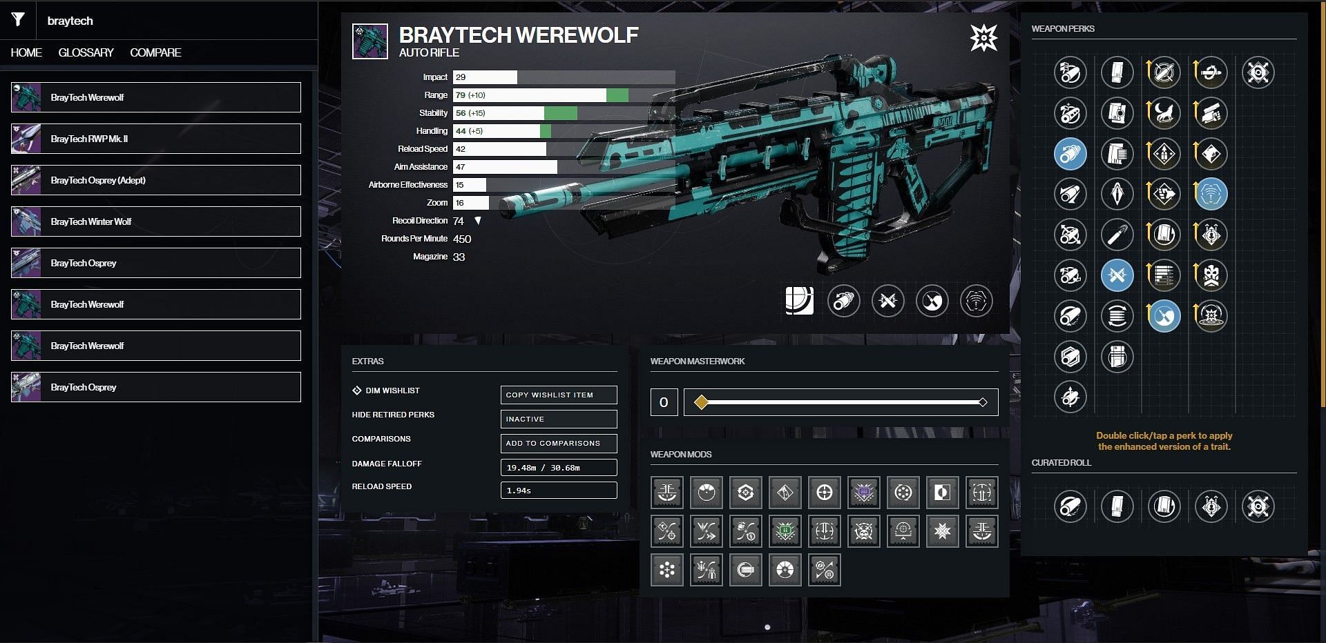 Braytech Werewolf PvP god roll in Destiny 2 (Image via Bungie/D2Gunsmith)