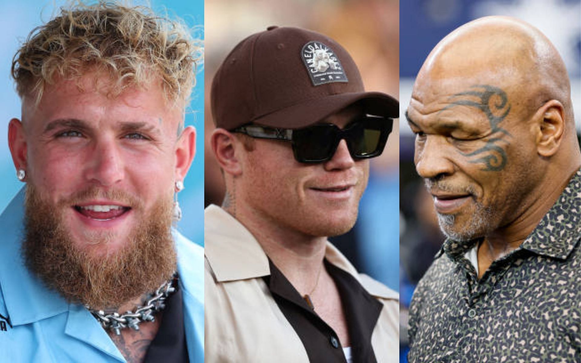 Jake Paul (left) plans to call out Canelo Alvarez (center) after facing Mike Tyson (right) [Image credits: Getty Images]