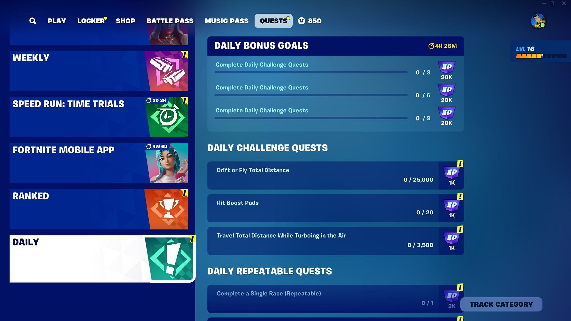 Complete Daily tasks to earn Bonus XP (Image via Epic Games)