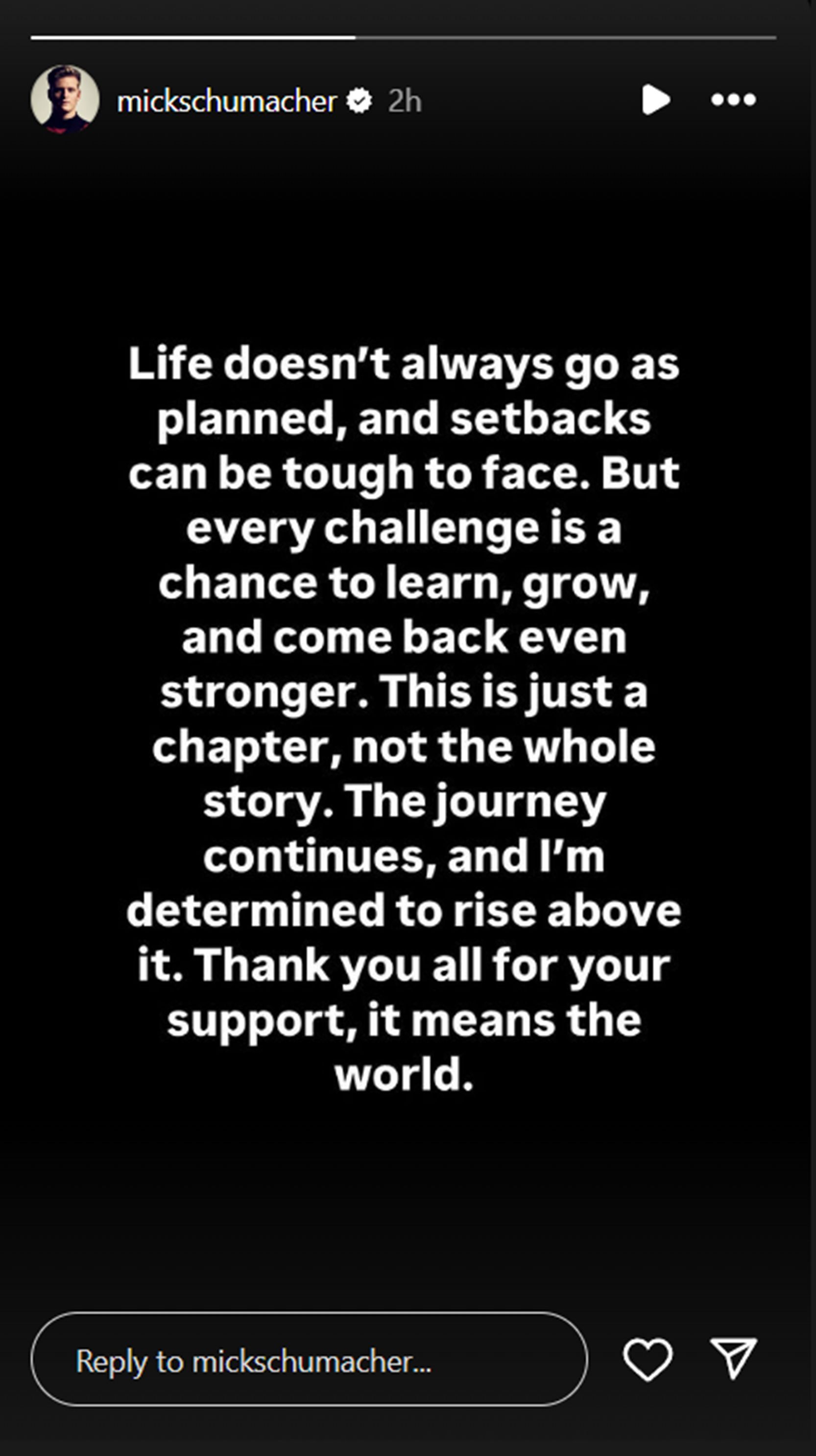 Mick Schumacher&#039;s heartfelt message (source: @mickschumacher on Instagram)