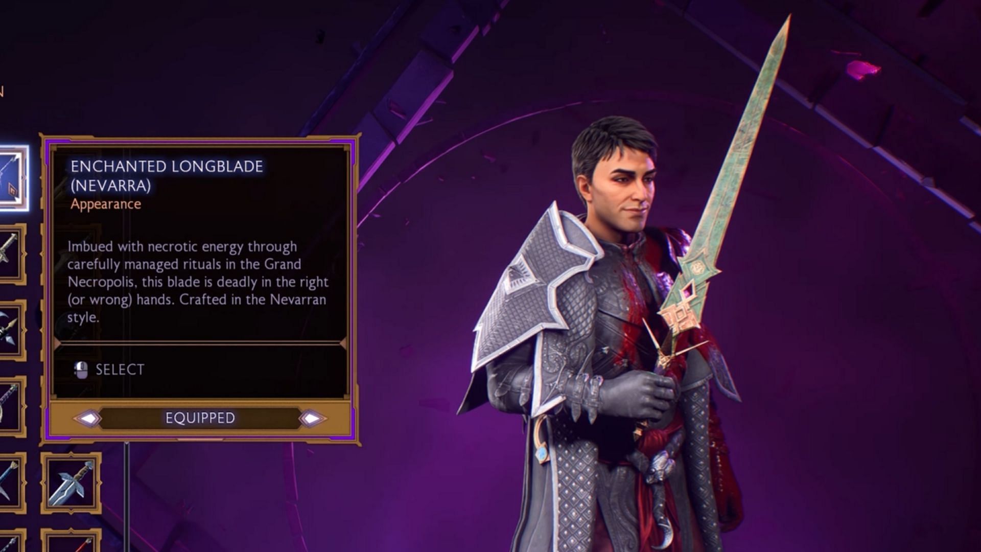 Enchanted Longblade in Dragon Age The Veilguard (Image via Electronic Arts // YouTube@Lootward)