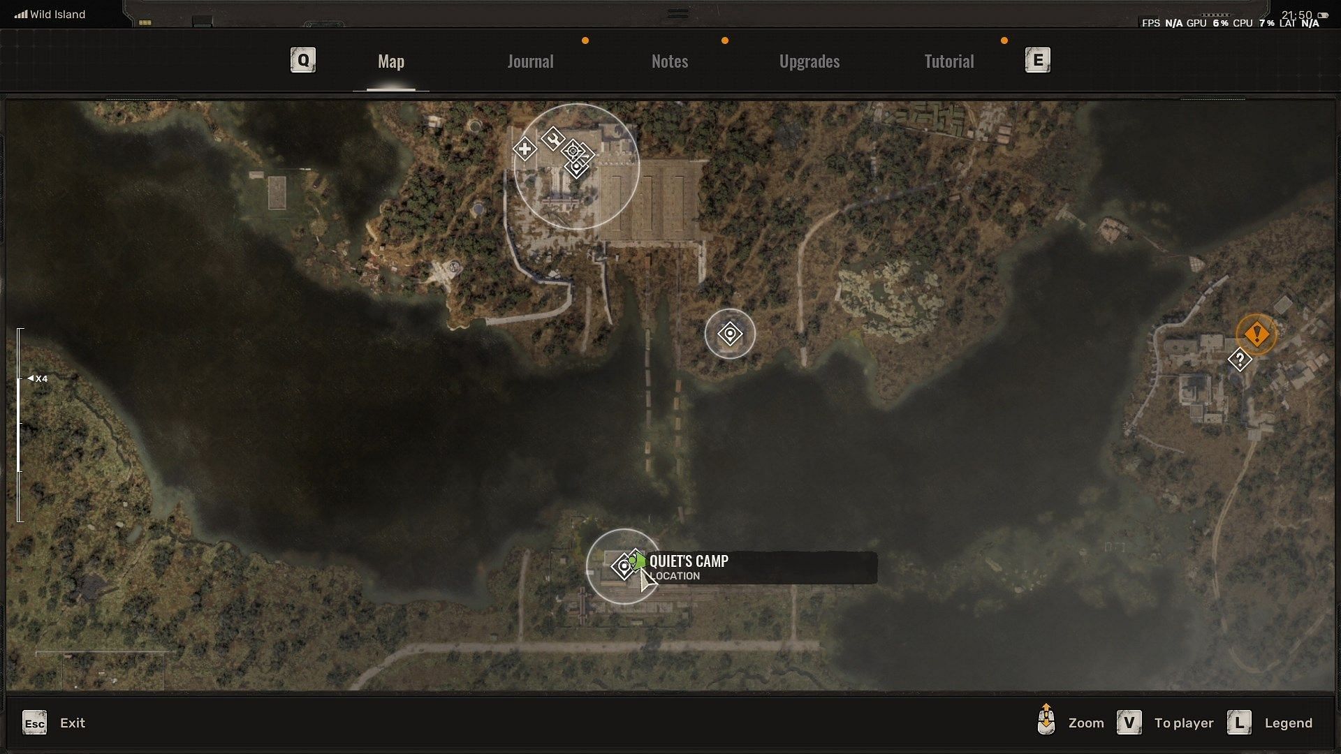 Quiet&#039;s Camp is located in the Wild Island area, directly south of Noontide Base (Image via GSC Game World)