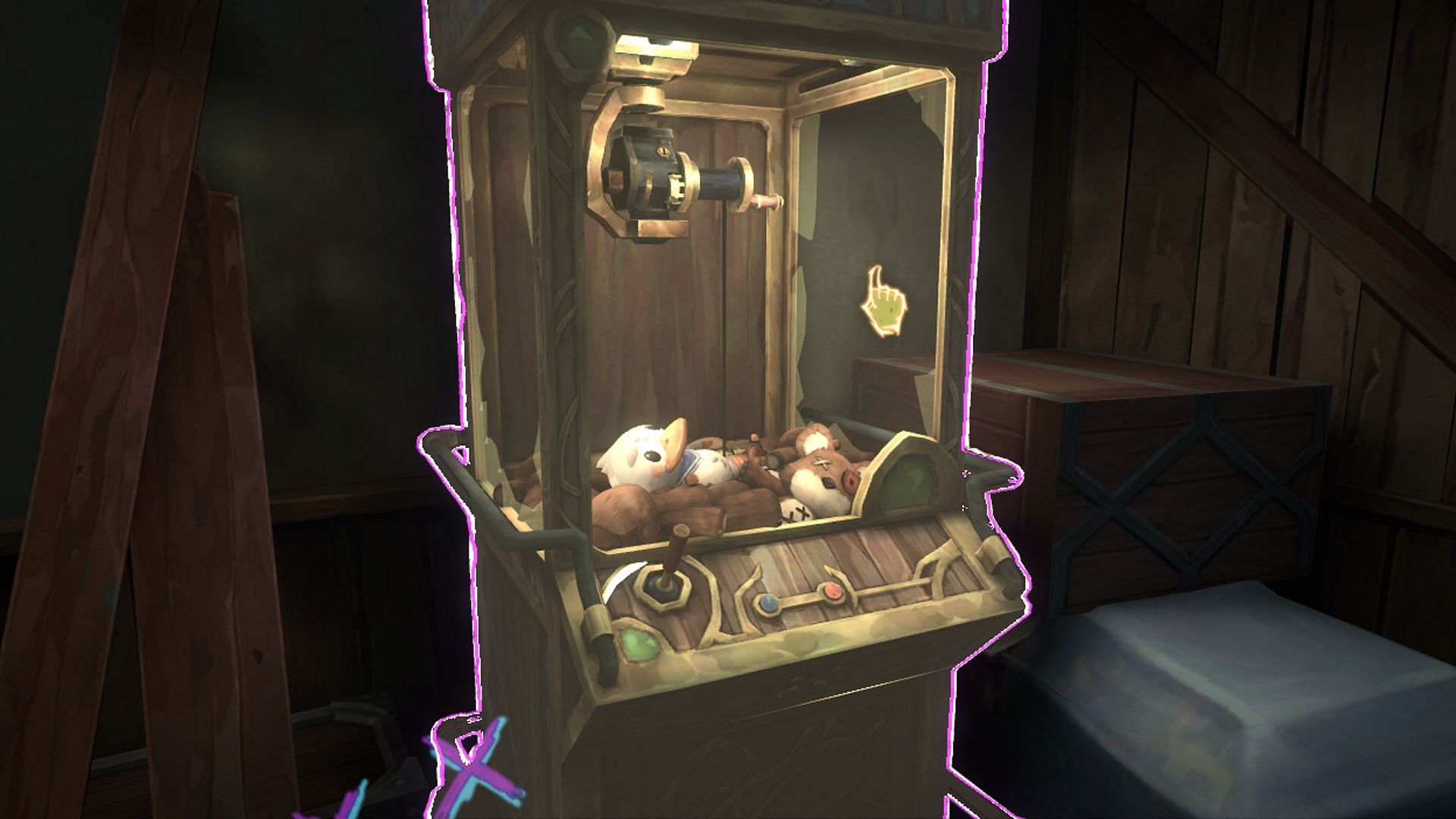 Click at medium speed to pull out the claw machine's handle. (Image via Riot Games)