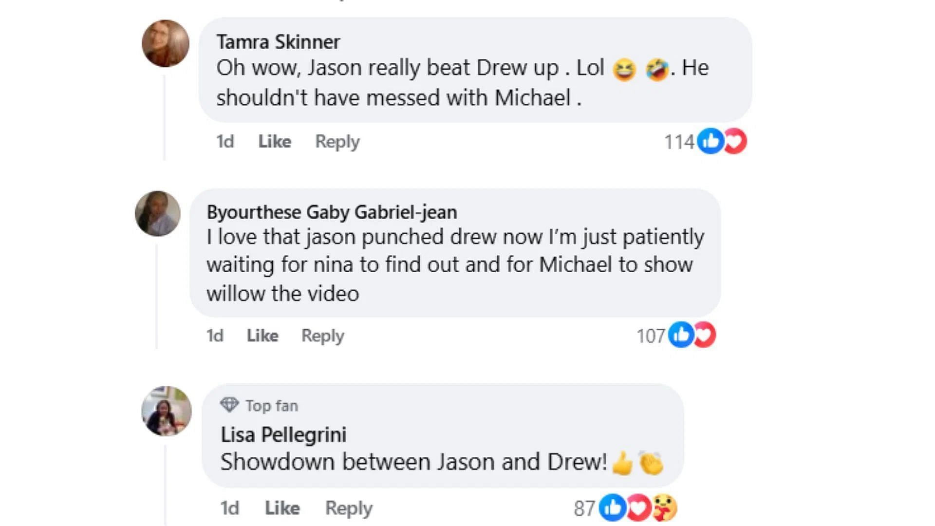 Fan reactions to Drew and Jason&#039;s fight (Image via Facebook/@General Hospital)