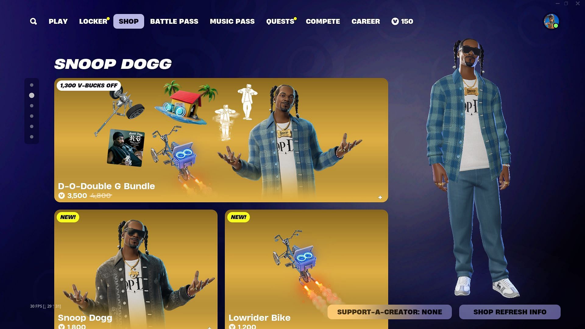 Snoop Dogg skin in Fortnite (Image via Epic Games)