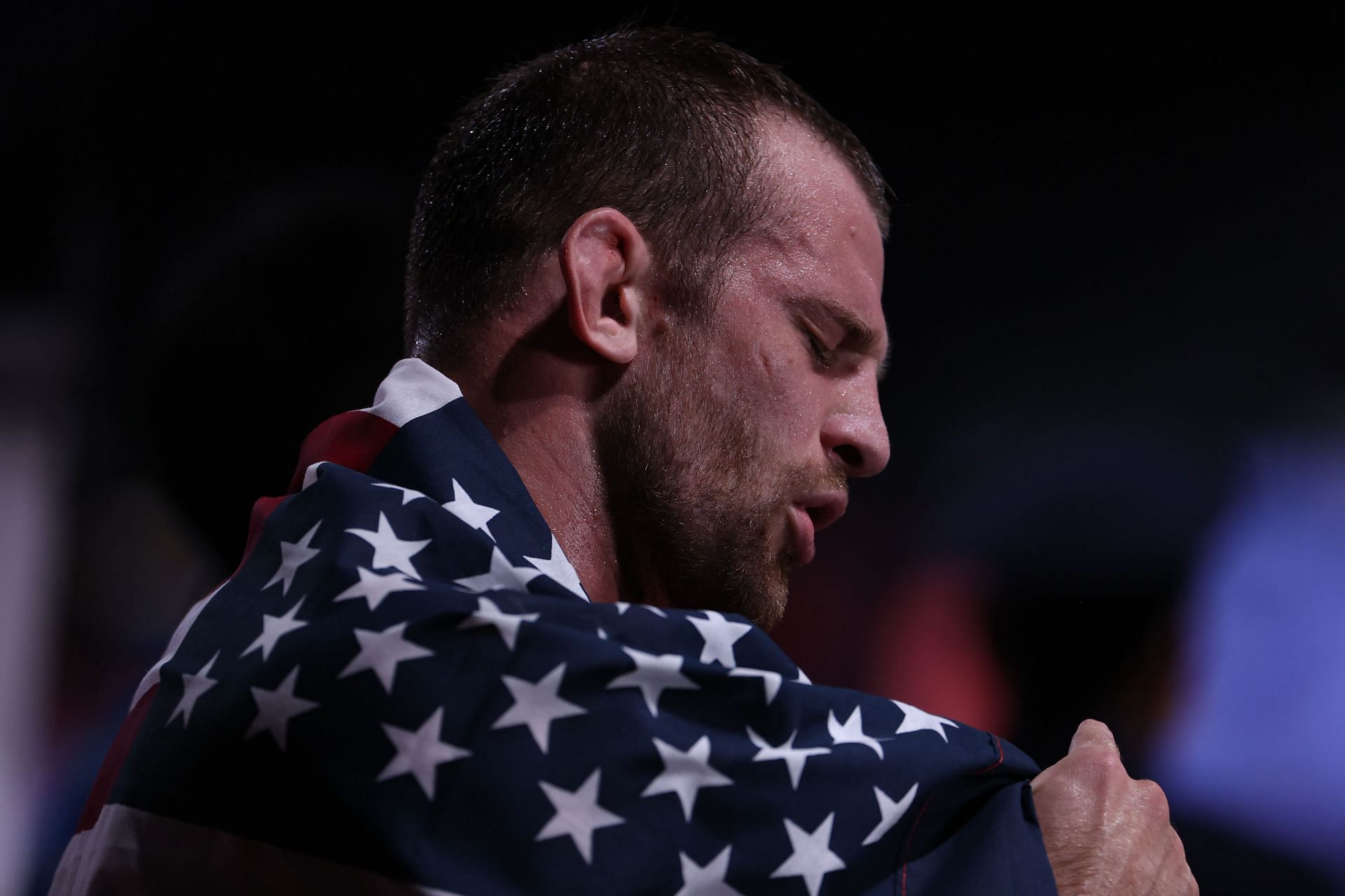 Taylor with the United States flag after winning his final bout on the 13th day of the 2020 Tokyo Olympics (Image via: Getty Images)