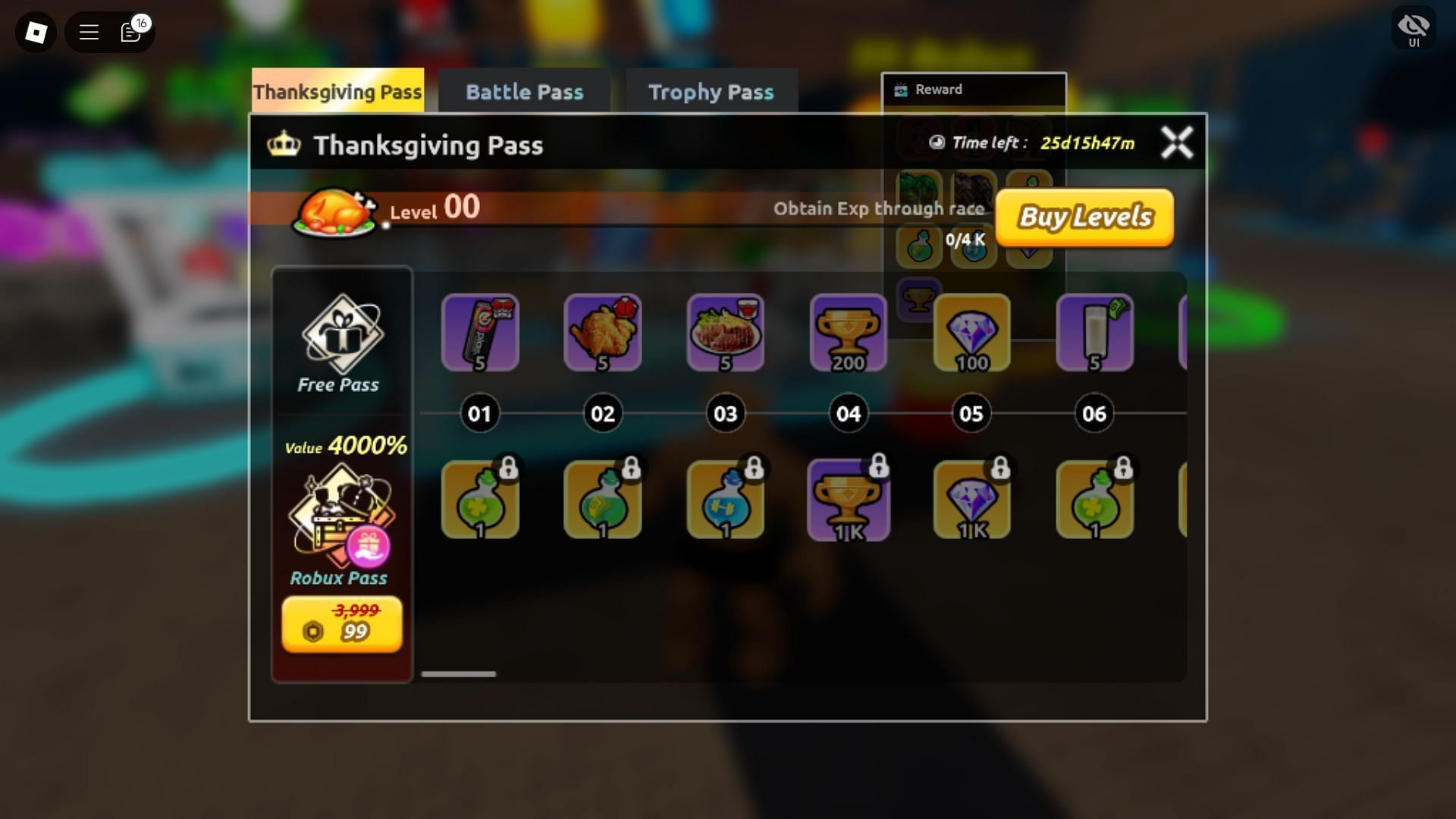 Thanksgiving Pass rewards (Image via Roblox)