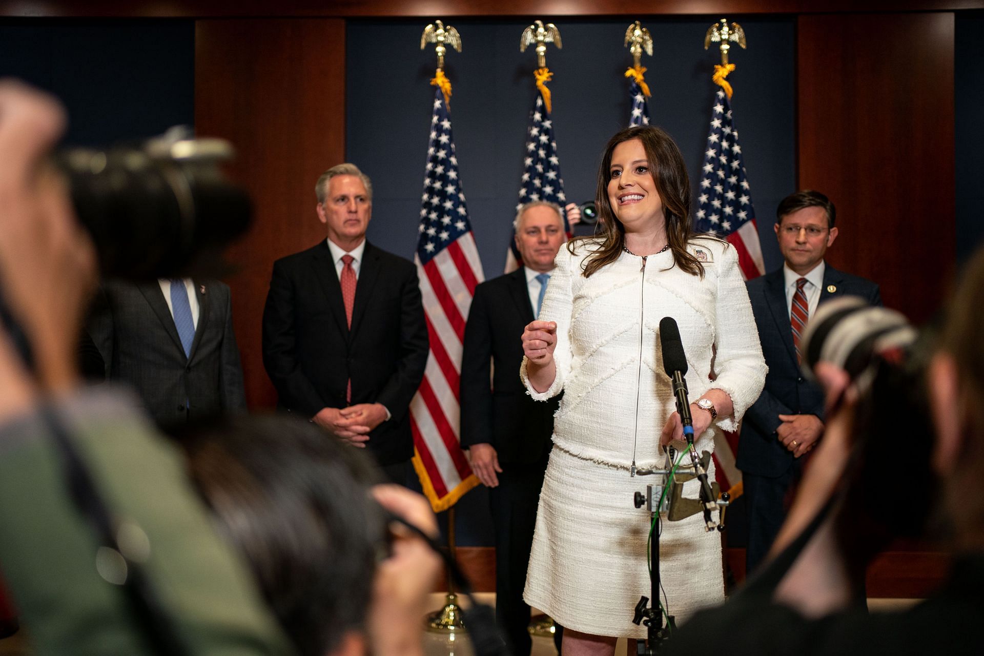 Stefanik in 2021 GOP Conference Chair Election (Image via Getty/Kent Nishimura)