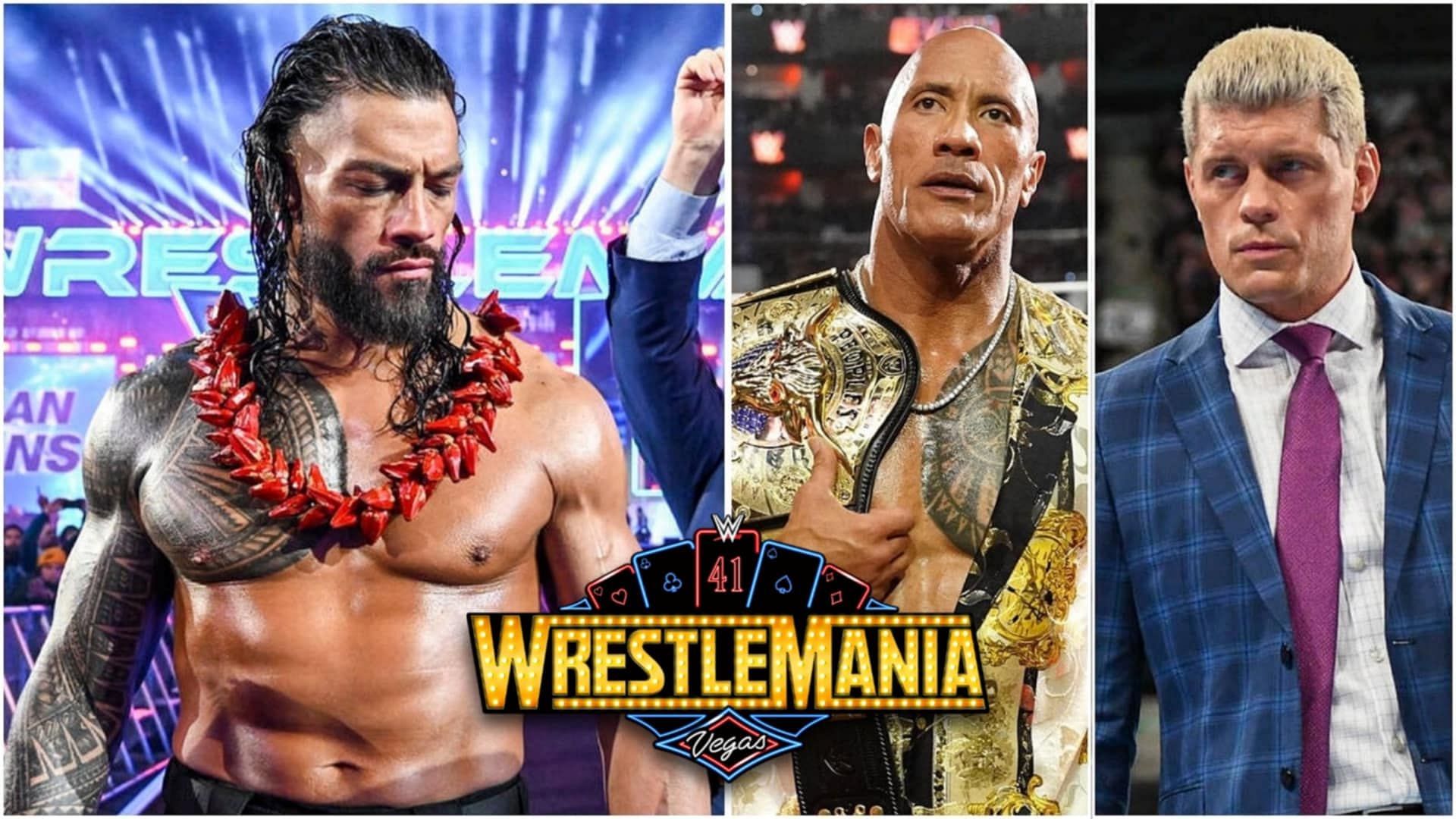 Roman Reigns (left), The Rock (middle), and Cody Rhodes (right). [Image Credit: WWE.com]