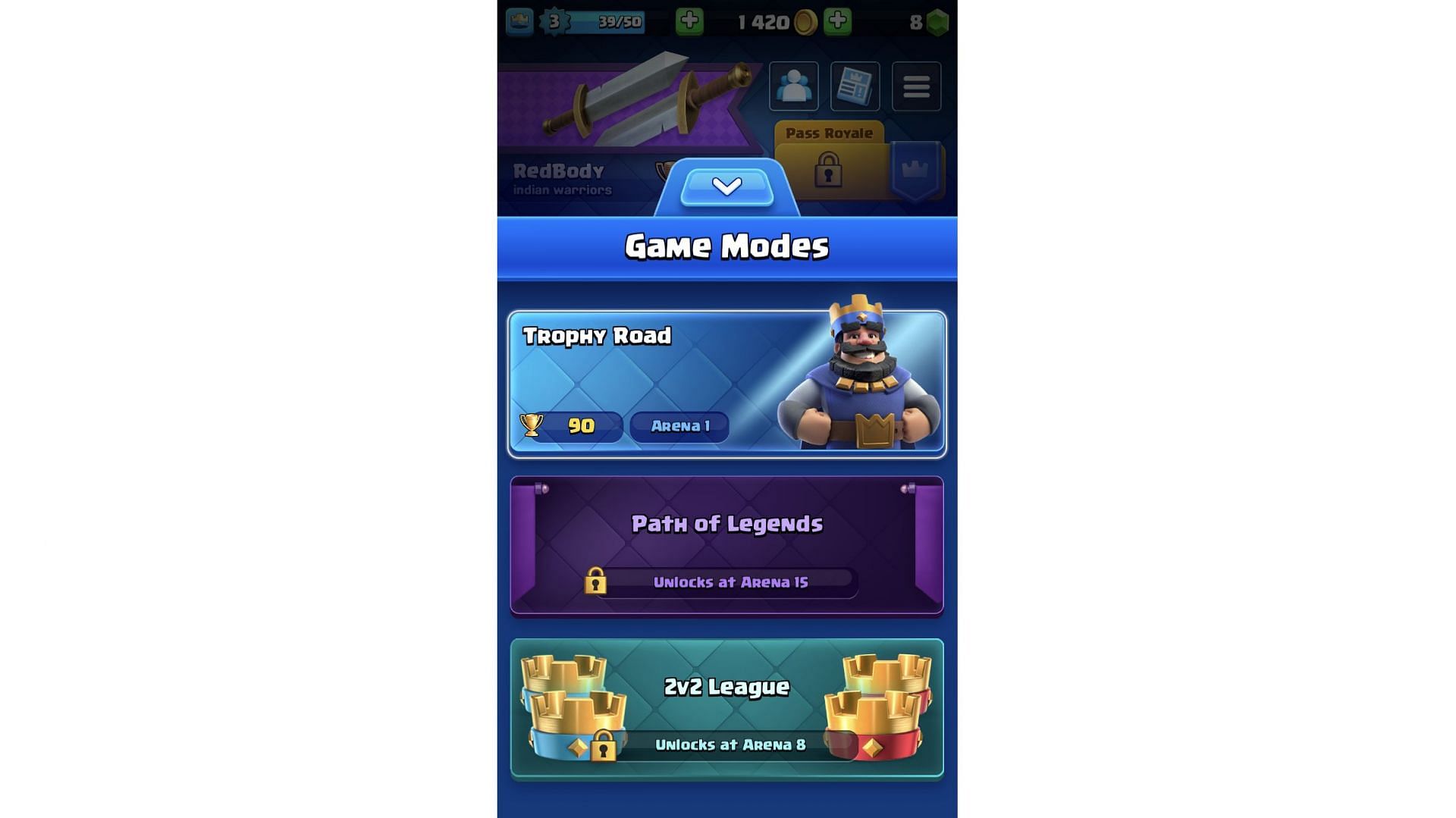 2v2 League mode requires Arena 8 (Image via Supercell)