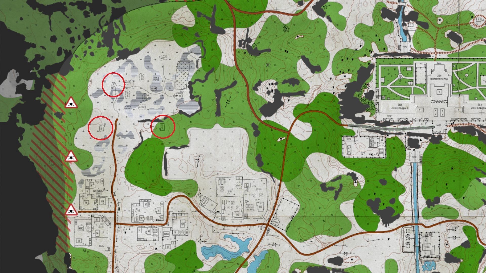 Location of the Fisherman, Chairman, and Priest&#039;s house on Shoreline (Image via Battlestate Games II Map Genie)