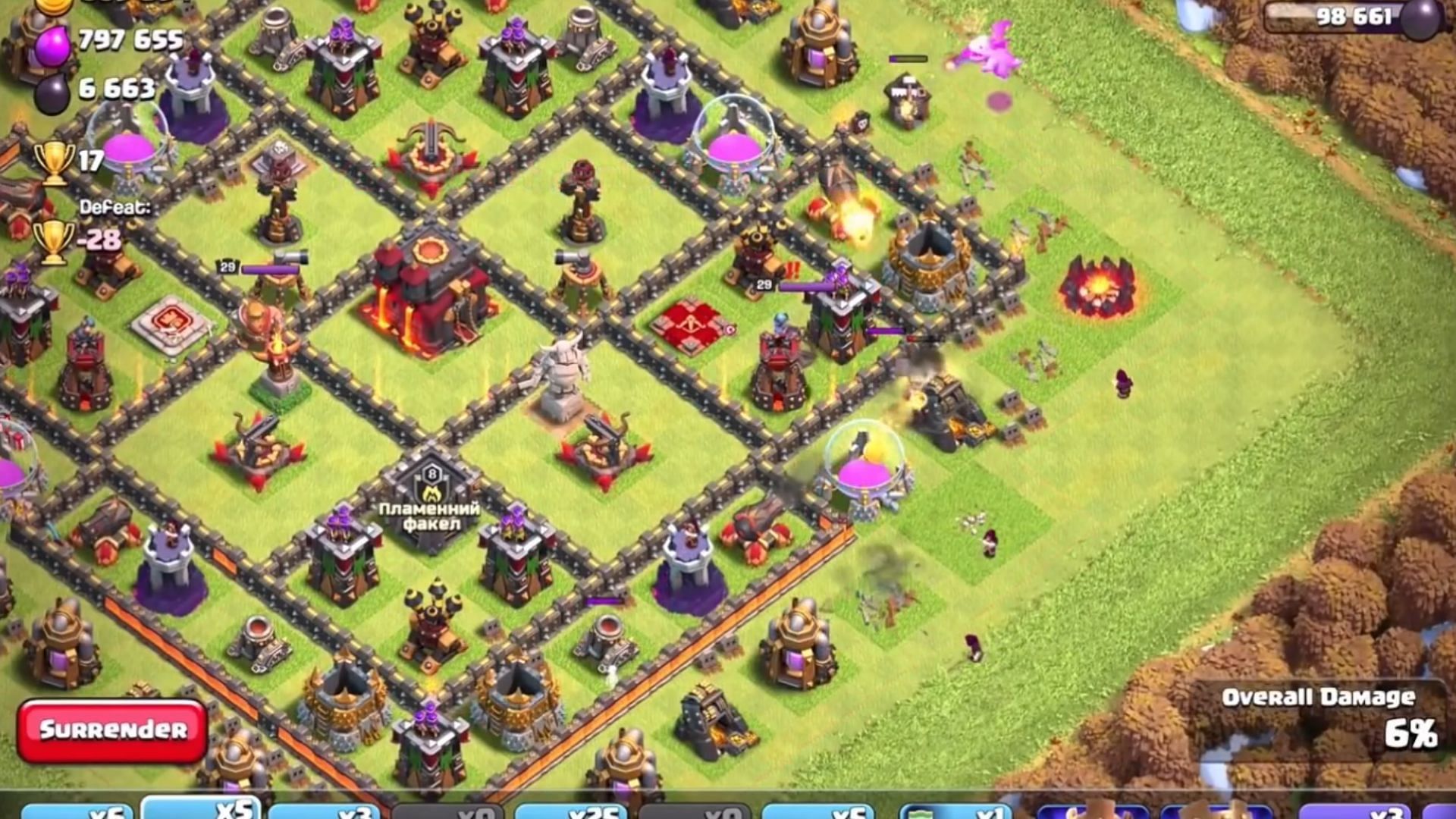 Golem and Wizards are used from one side of the base (Image via Supercell)