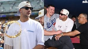 In Photos: Jack Flaherty turns heads in chic brown co-ed set while catching up with Dave Roberts during recent event at SoFi Stadium