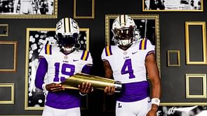 Photo: Michigan flip target Bryce Underwood shares a snap with uncommitted 5-star prospect Jahkeem Stewart following his visit to LSU