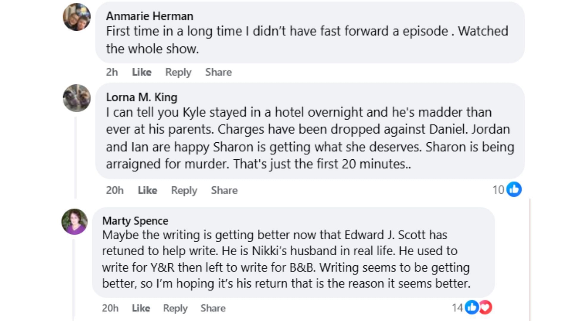 Fan reaction (Image via Facebook/@Young and Restless Canadian Day Ahead Recaps - Soaps Spoilers)