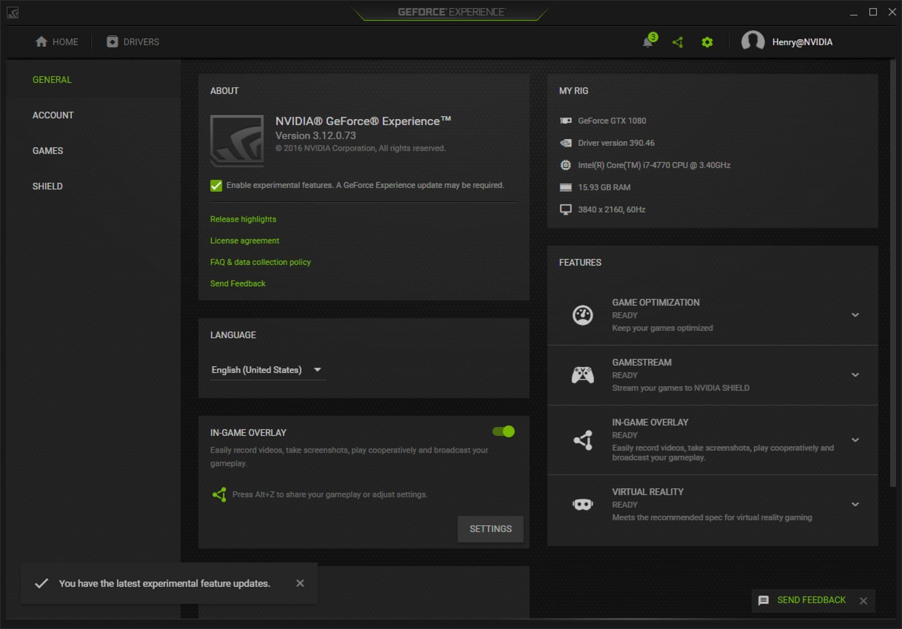 The Geforce Experience software has been the software for Nvidia&#039;s GPUs for quite some time (Image via Nvidia)