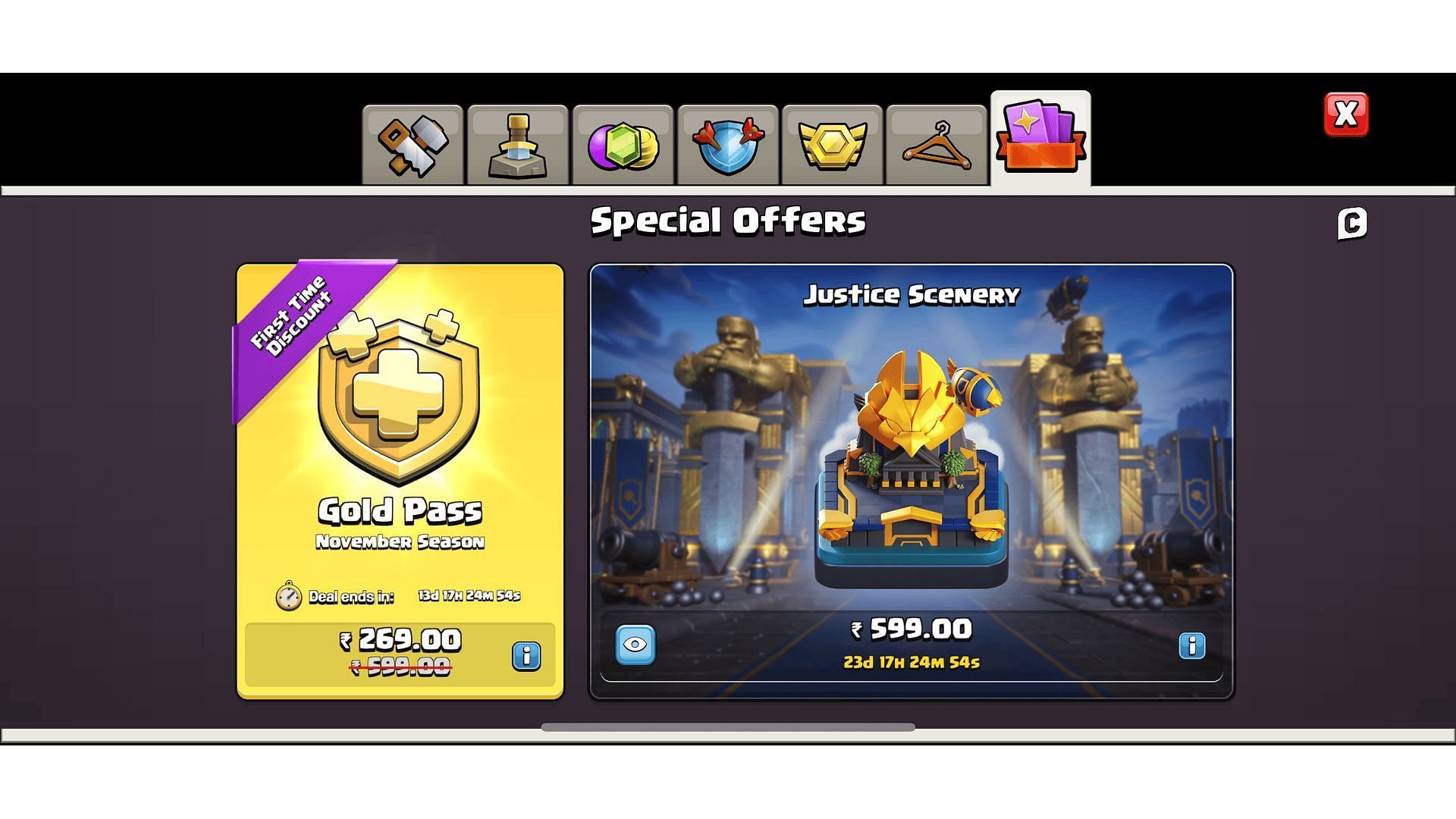 Justice scenery at the Special Offers section (Image via Supercell)