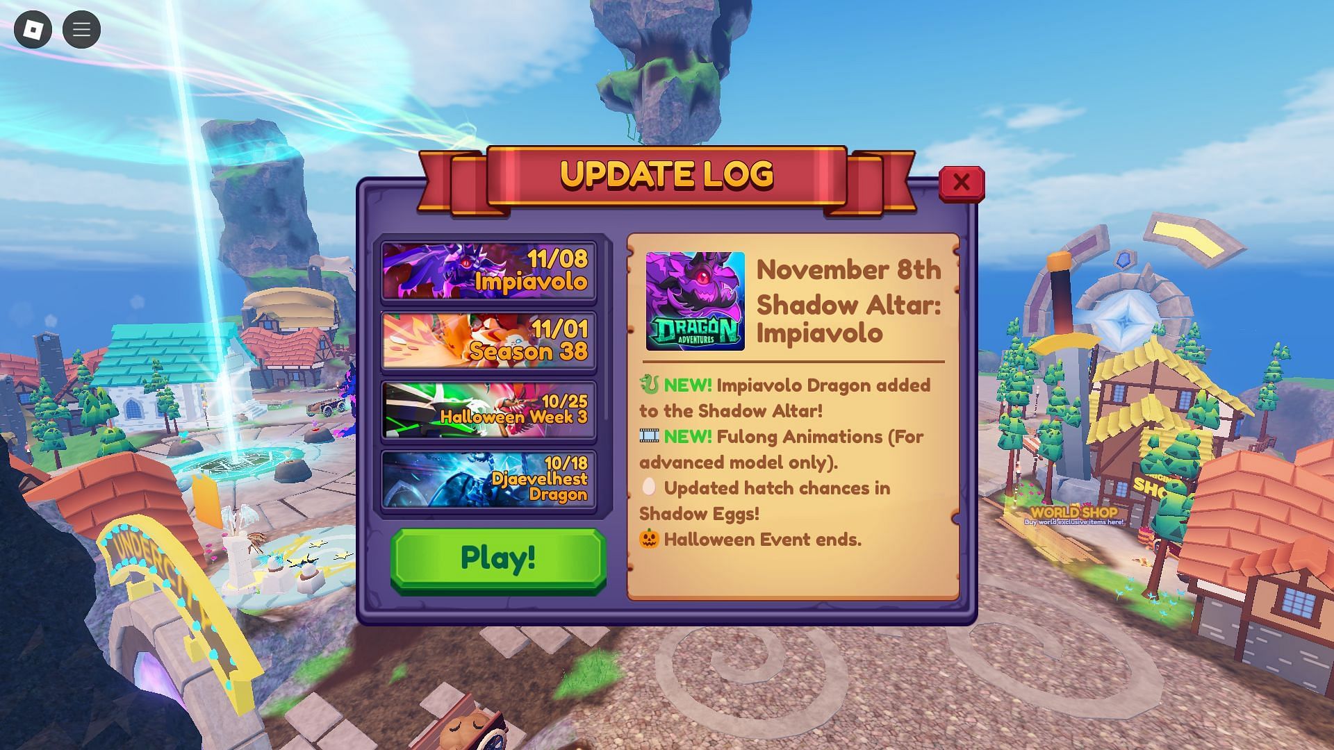 In-game update log (Image via Roblox)