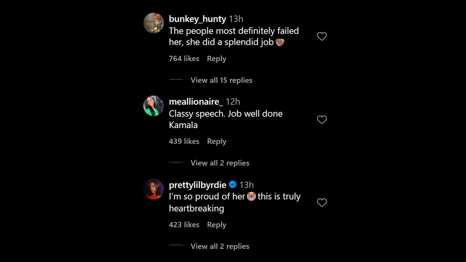 Netizens supported Harris in her loss (Image via Instagram/@theshaderoom)