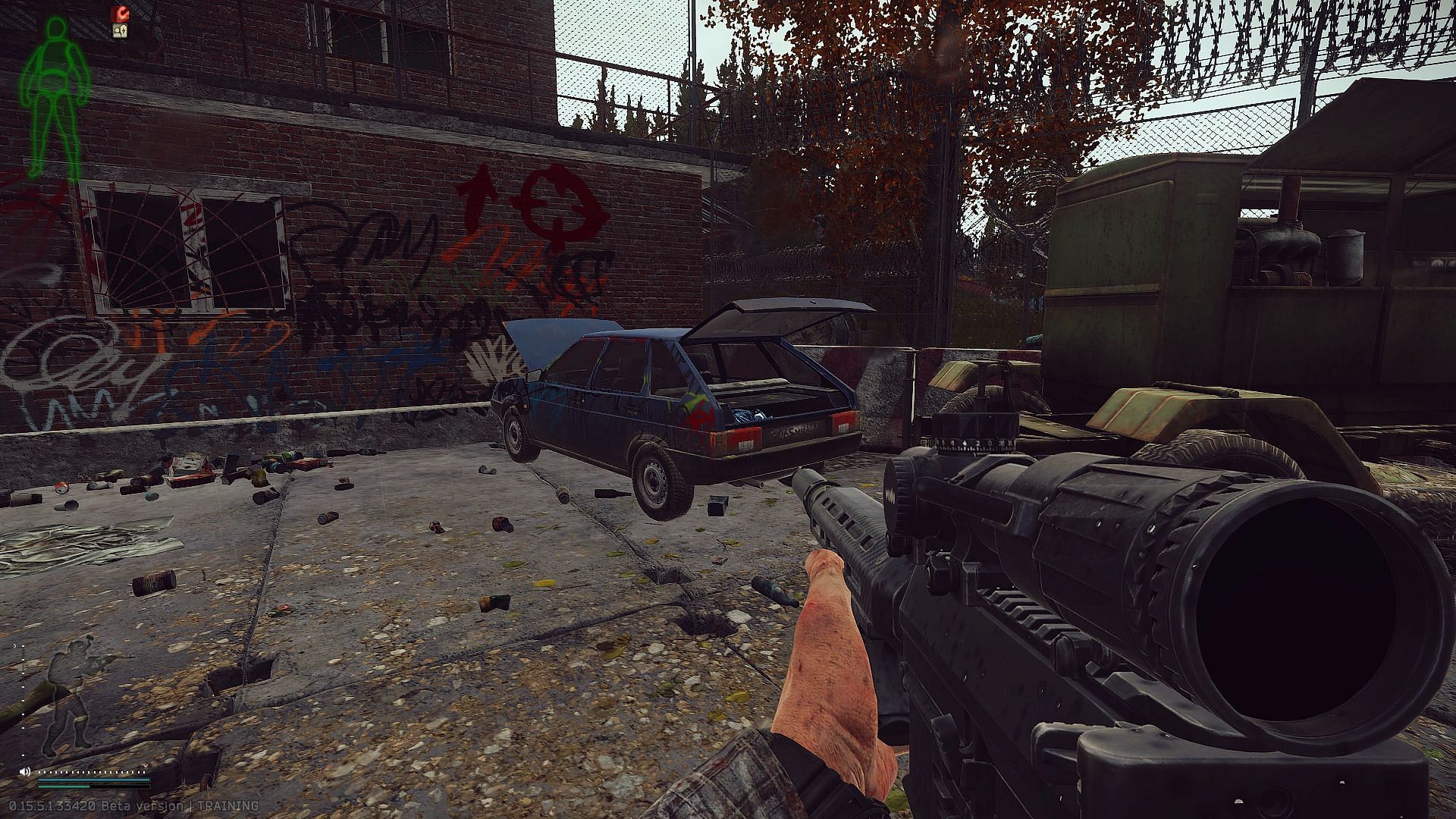 The blue car in the Military Checkpoint (Image via Battlestate Games)