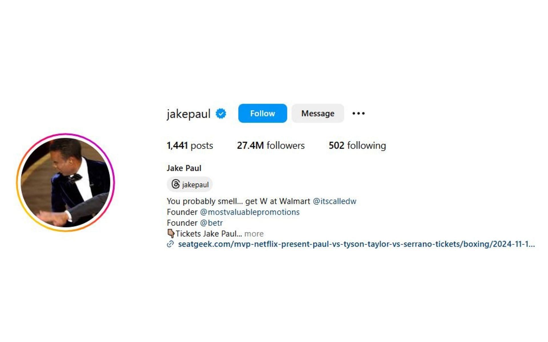 Jake Paul&#039;s Instagram. [Image credit: @jakepaul on Instagram]