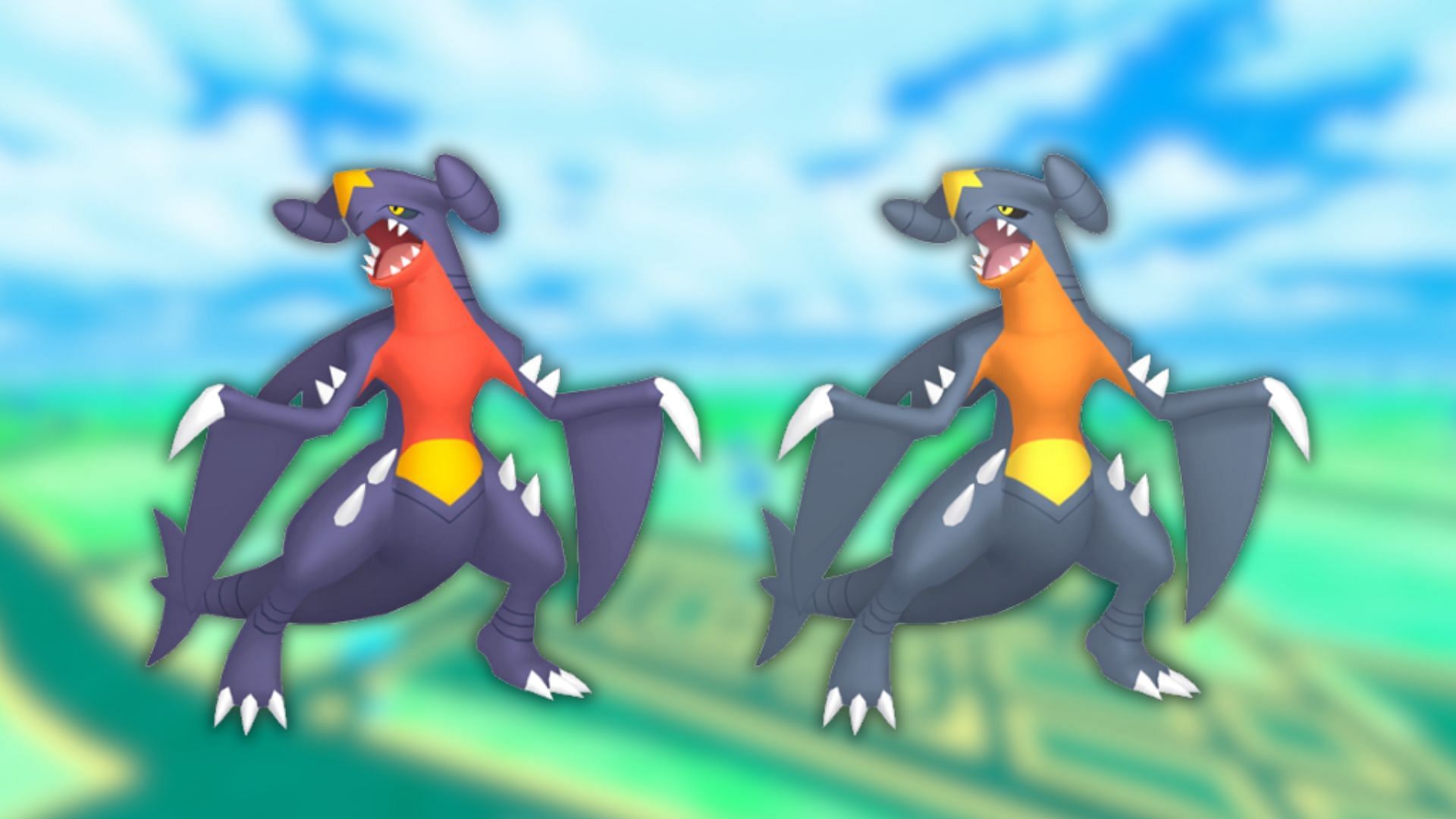 Garchomp and its shiny variant (Image via The Pokemon Company)