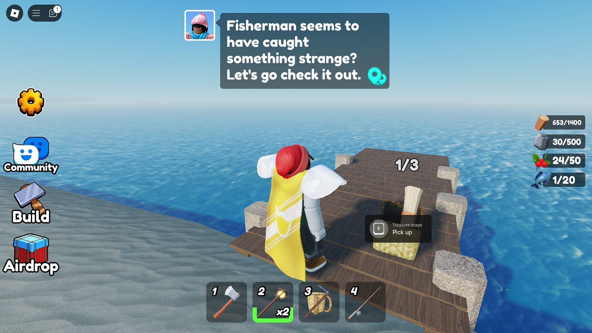 Picking up a Treasure Map (Image via Roblox)