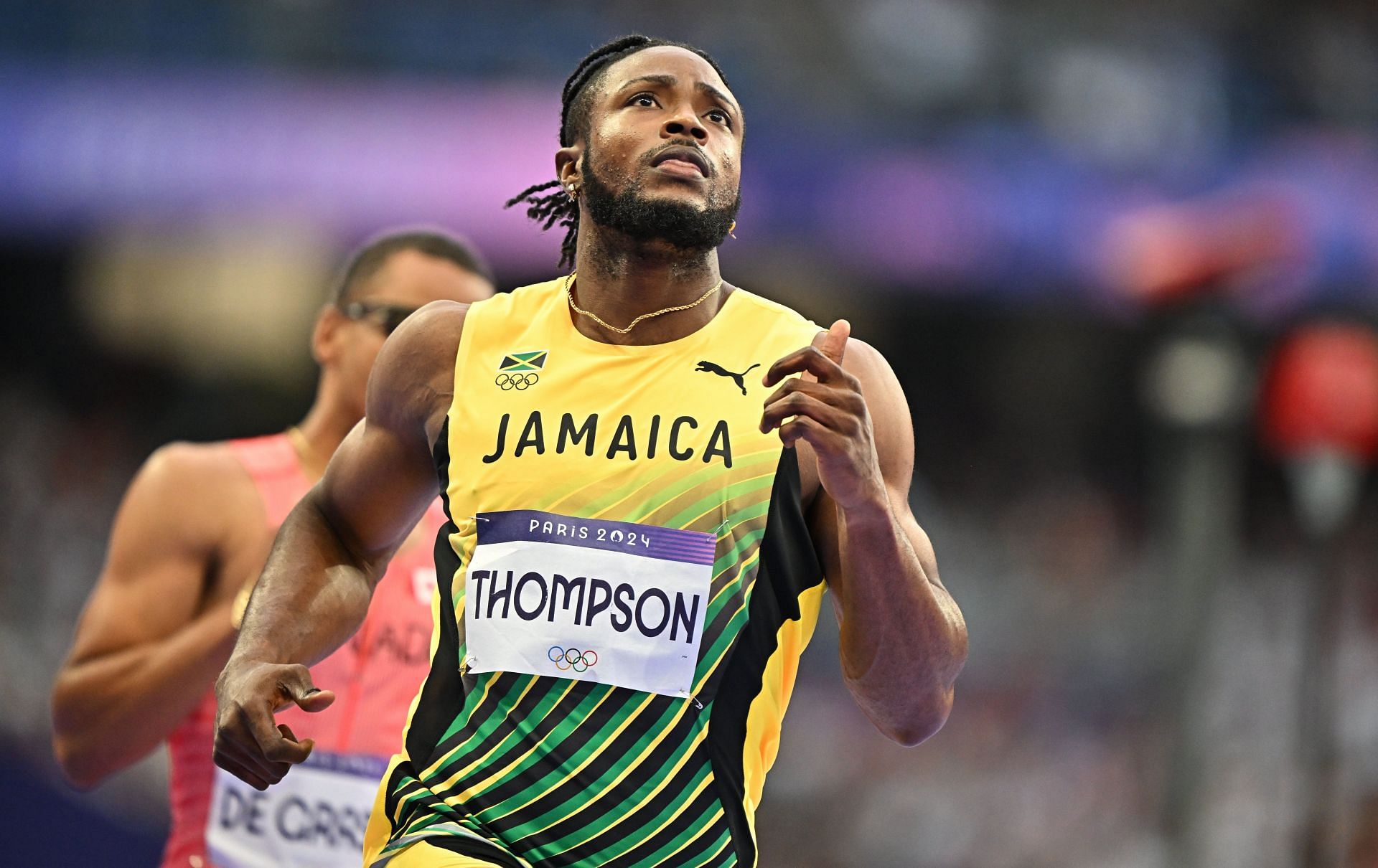 Kishane Thompson after winning the 100m semi-finals at the Paris 2024 Olympic Games: (Source: Getty)