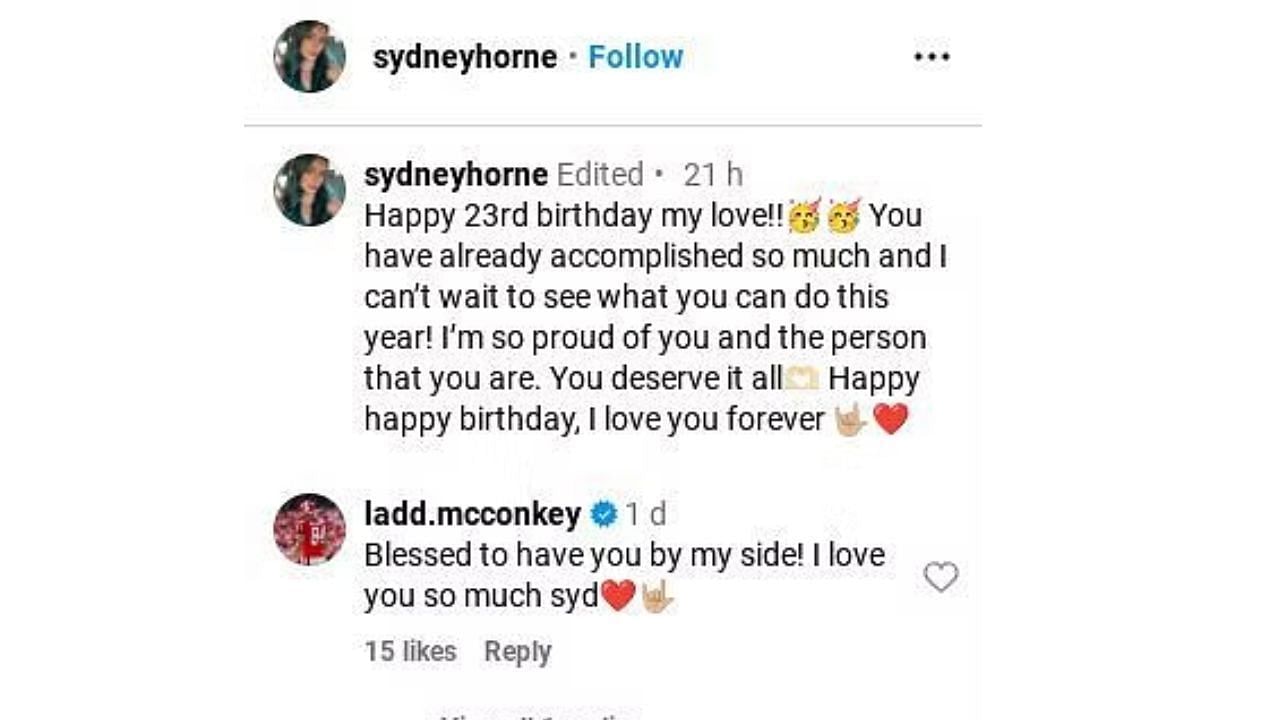 Ladd McConkey’s reply to Sydney Horne (Source: IG- Sydney Horne)