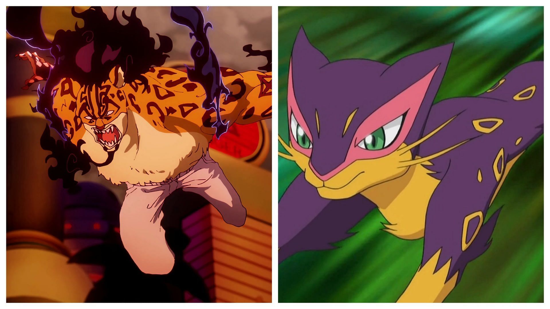 Lucci in One Piece and Liepard in Pok&eacute;mon (Image via Toei Animation/The Pok&eacute;mon Company)