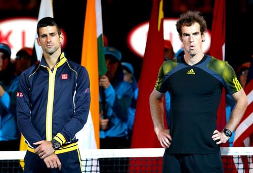 Novak Djokovic (L) and Andy Murray after the 2013 Australian Open final - Source: Getty