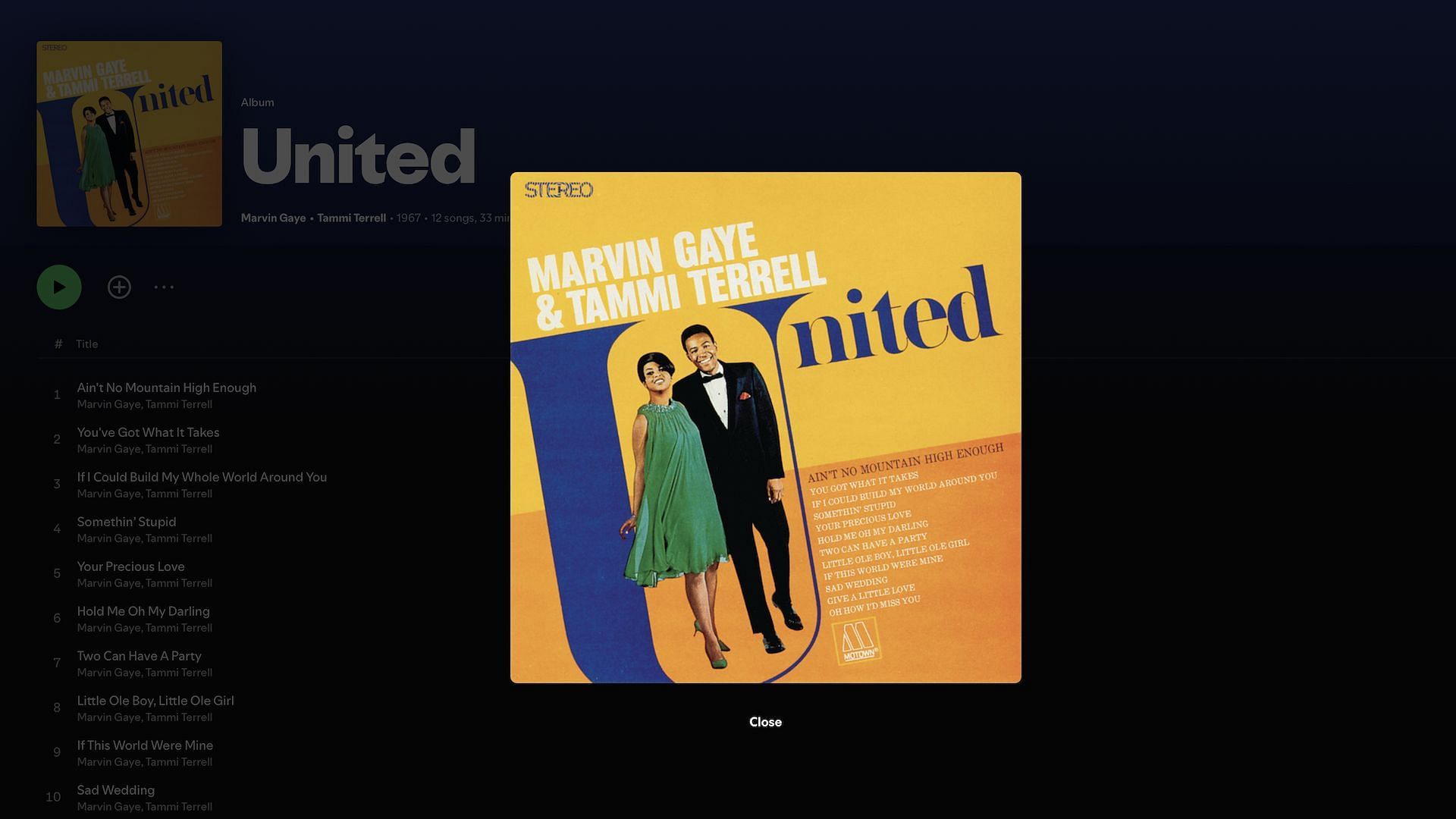 Screenshot of Marvin Gaye and Tammi Terrell&rsquo;s 1967 collaborative album &#039;United&#039; (Image via Spotify)