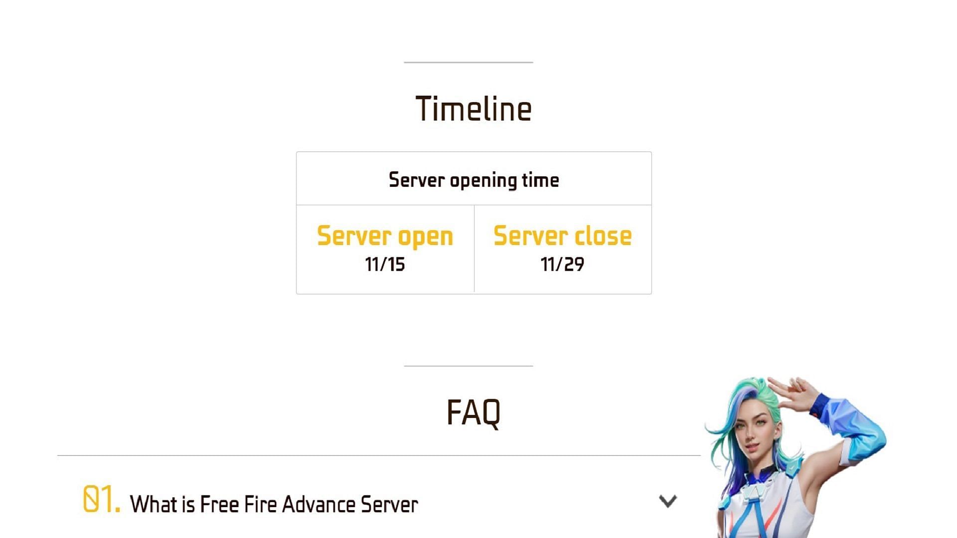 Timeline of the OB47 Advance Server (Image via Garena)