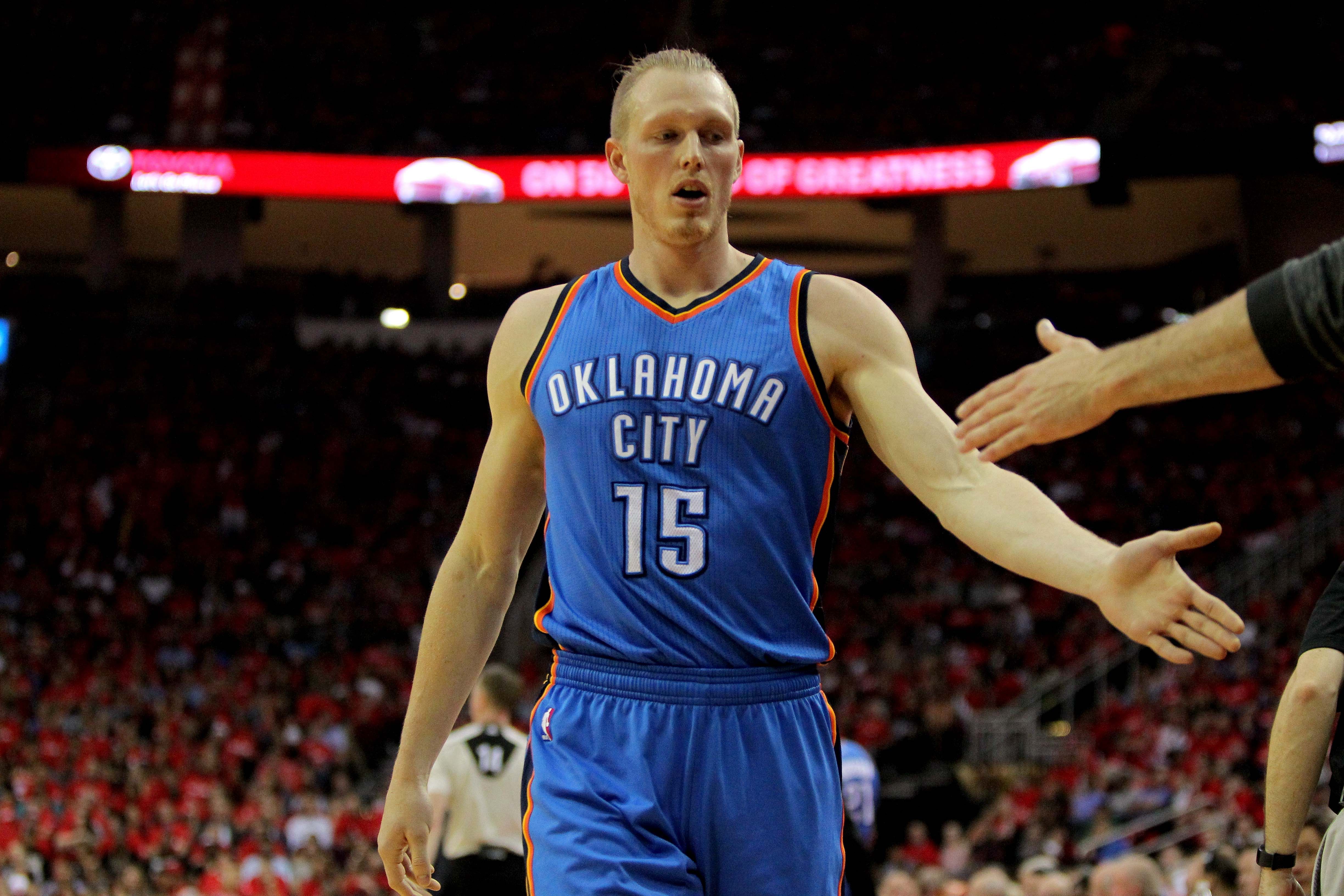 Kyle Singler getting subbed out in an NBA Game (NBA: Playoffs-Oklahoma City Thunder at Houston Rockets - Source: Imagn)