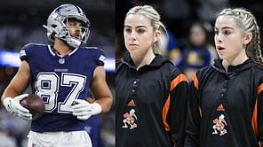 Haley Cavinder’s Cowboys TE BF Jake Ferguson shoots two-word reaction to video of her impressive connection with Hanna Cavinder vs. Stetson