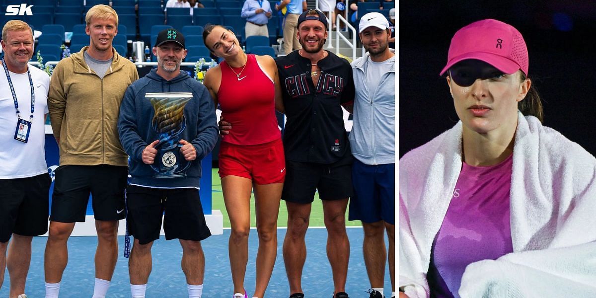 Aryna Sabalenka, her team, and Iga Swiatek (Source: Getty)