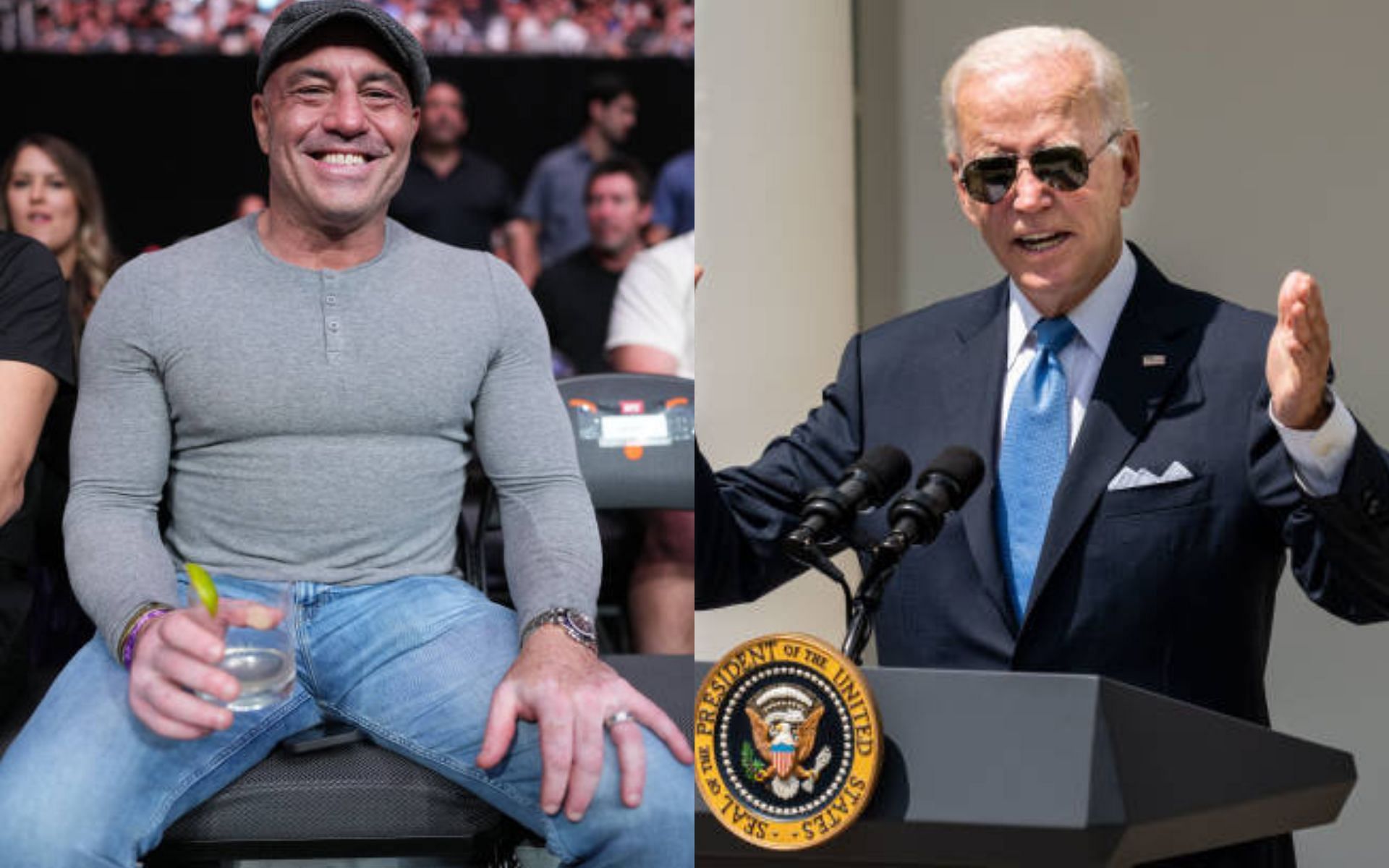 Joe Rogan (left) slams Joe Biden (right) for alowing Ukraine to attack Russia. [Images courtesy: Getty]