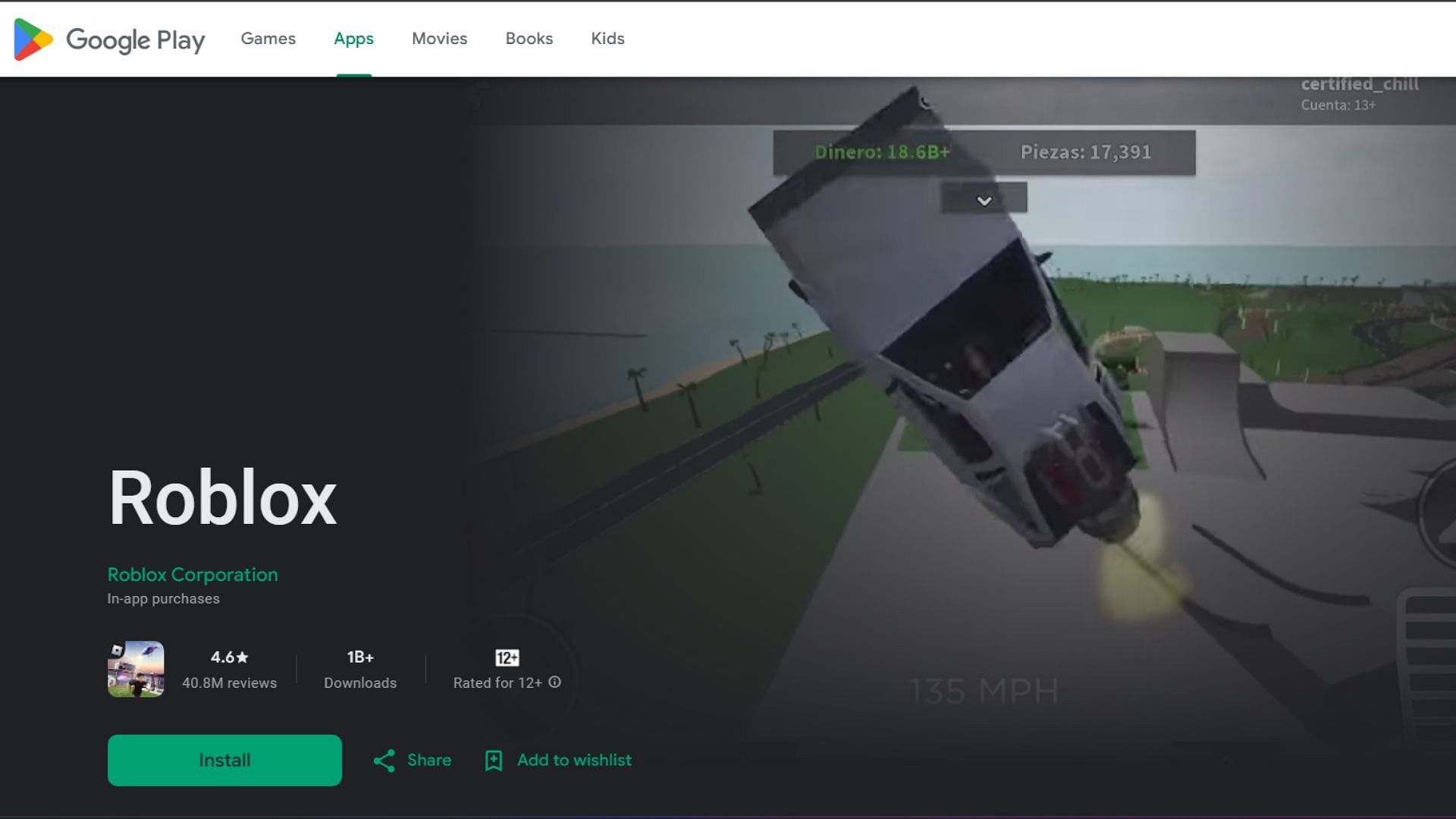 Roblox on the Google Play Store (Image via Google Play Store)